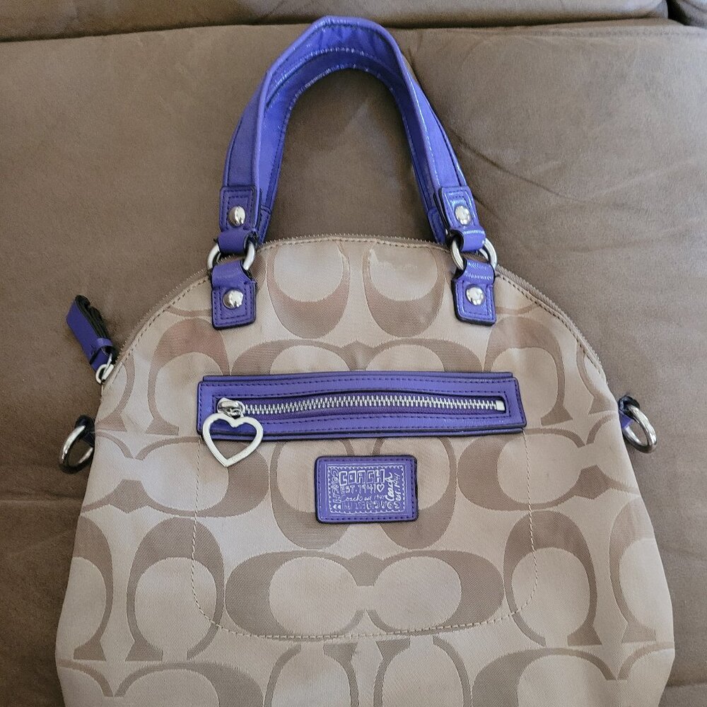 Coach 1941 handbag- gold with purple accents- Preowned with retro design